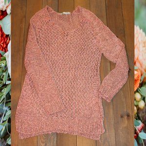 Maurices Open Weave Pink & Tan Sweater Tunic – Size Small